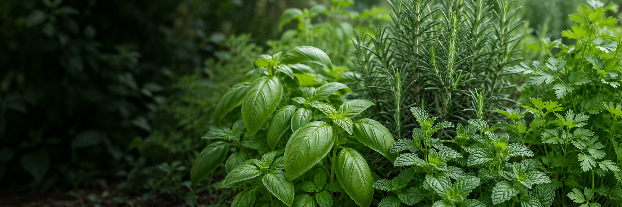Herb banner featuring basil, rosemary, mint and parsley